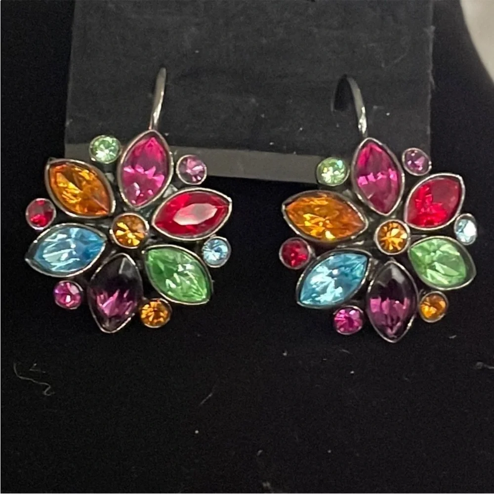 Vintage Joan rivers Colorful Gemstone Flower Earrings